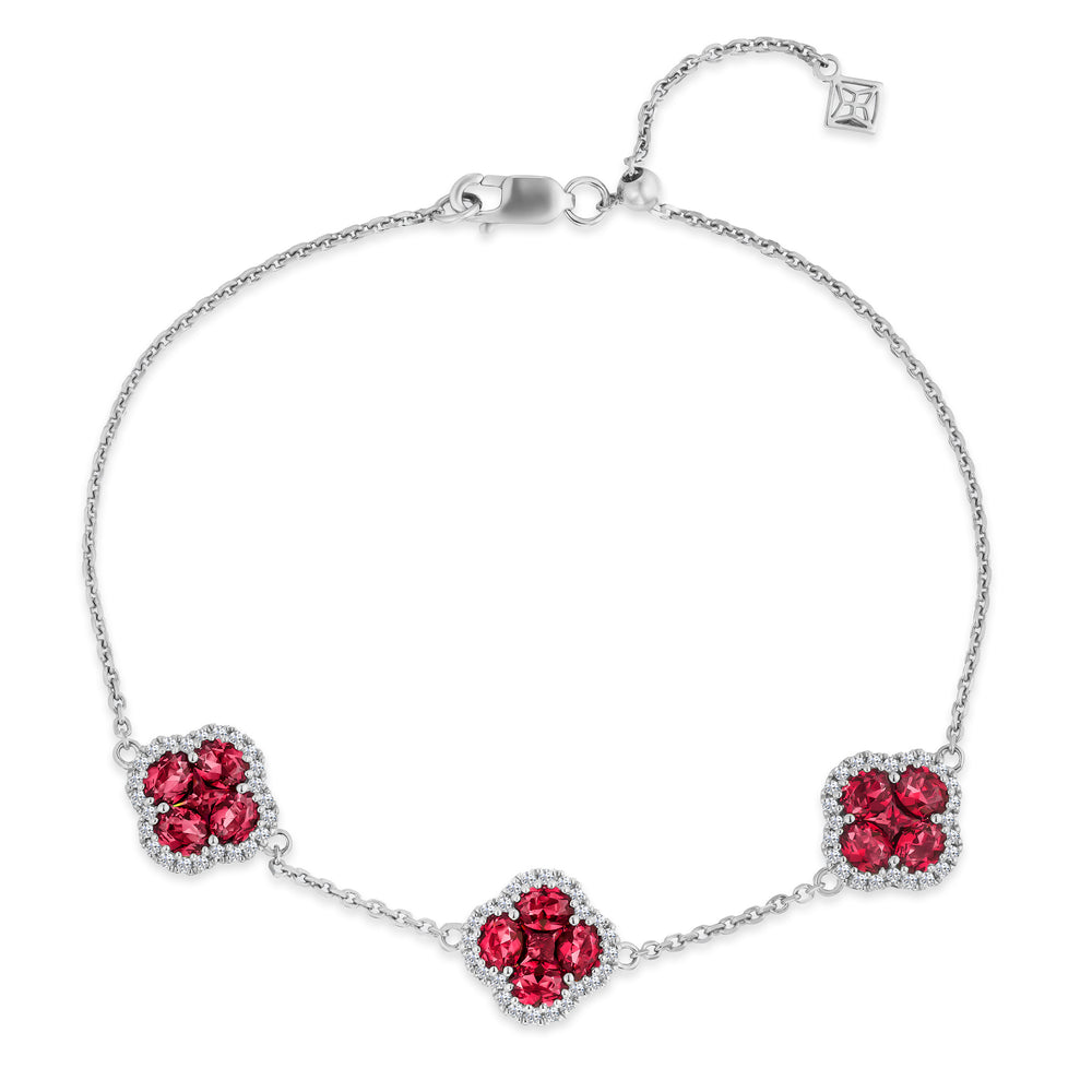 Alegria 2.70ct Lab Ruby 3 Clover Halo Bracelet in Sterling Silver