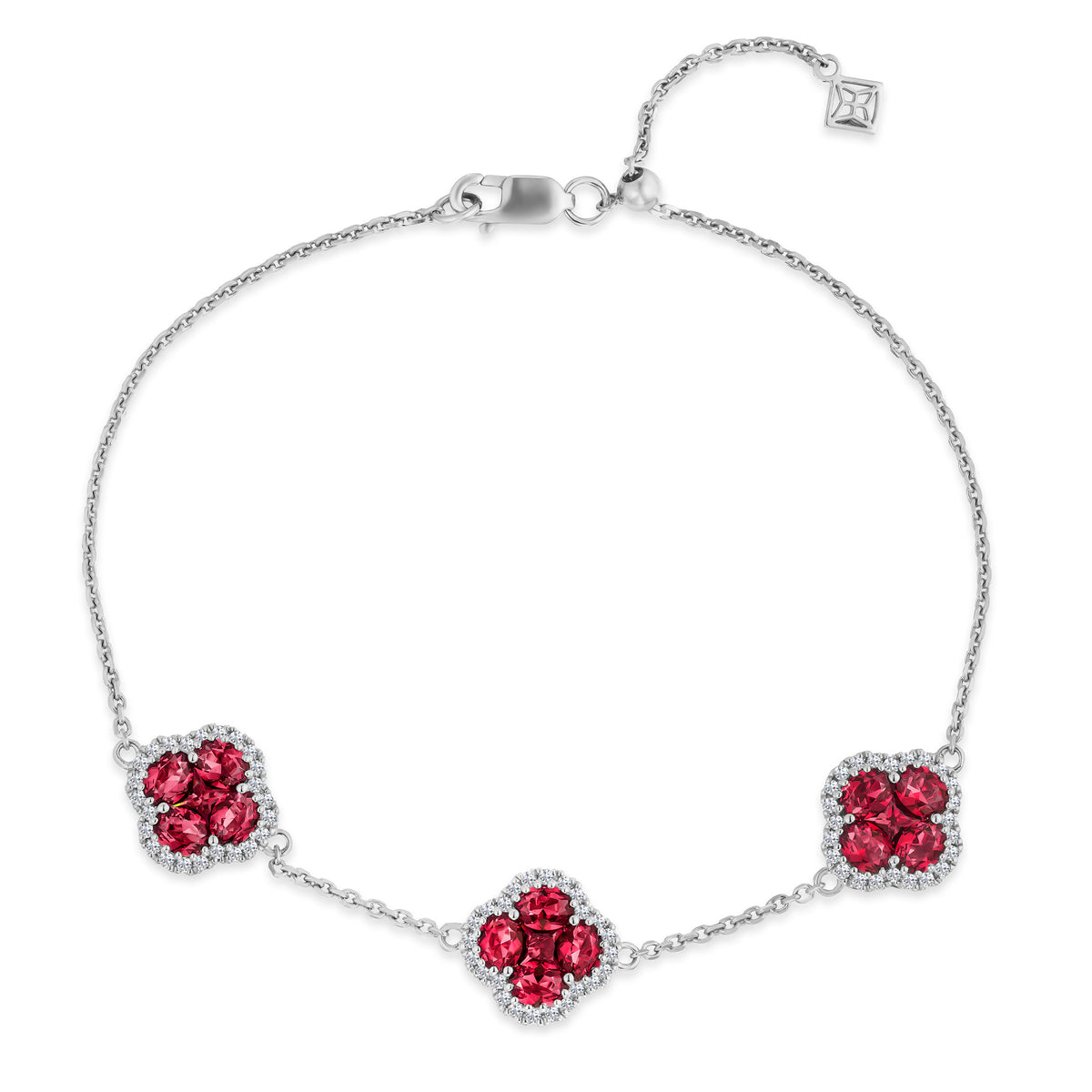 Alegria 2.70ct Lab Ruby 3 Clover Halo Bracelet in Sterling Silver
