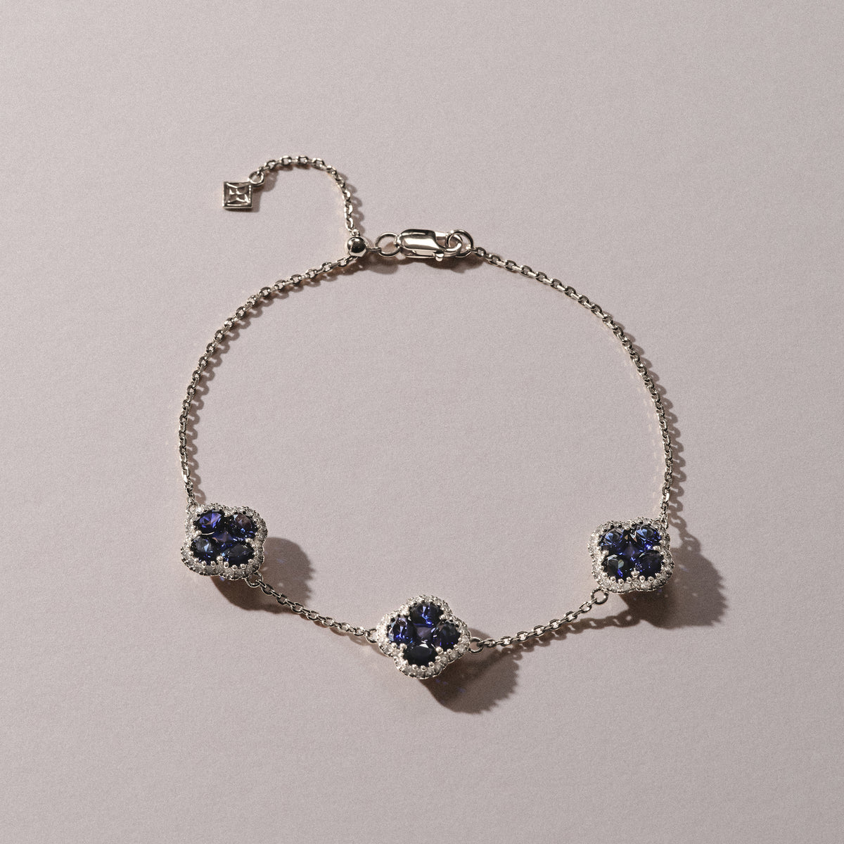 Alegria 3.00ct Lab Sapphire 3 Clover Halo Bracelet in Sterling Silver