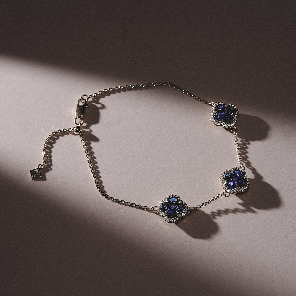 Alegria 3.00ct Lab Sapphire 3 Clover Halo Bracelet in Sterling Silver
