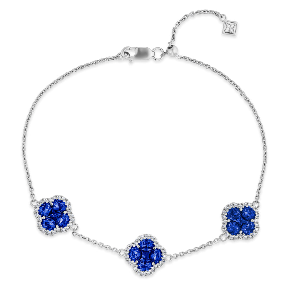 Alegria 3.00ct Lab Sapphire 3 Clover Halo Bracelet in Sterling Silver
