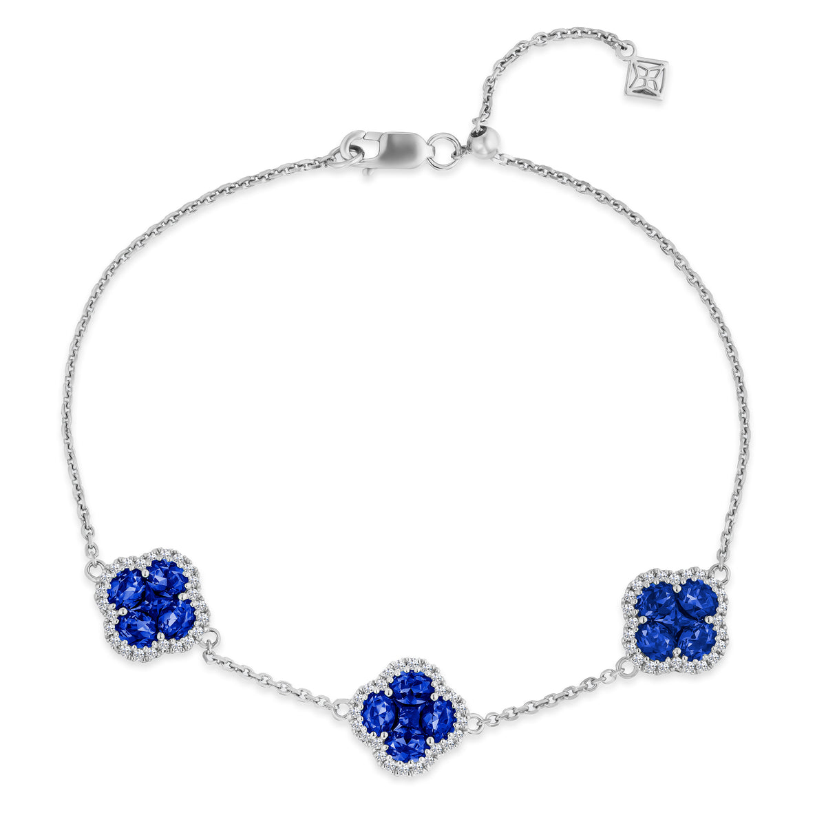 Alegria 3.00ct Lab Sapphire 3 Clover Halo Bracelet in Sterling Silver