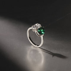 Toi Et Moi 1.50ct Oval Lab Diamond and 2.00ct Pear Lab Emerald Engagement Ring in Platinum