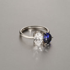 Toi Et Moi 1.50ct Oval Lab Diamond and 2.00ct Pear Lab Sapphire Engagement Ring in Platinum