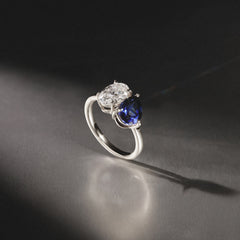 Toi Et Moi 1.50ct Oval Lab Diamond and 2.00ct Pear Lab Sapphire Engagement Ring in Platinum