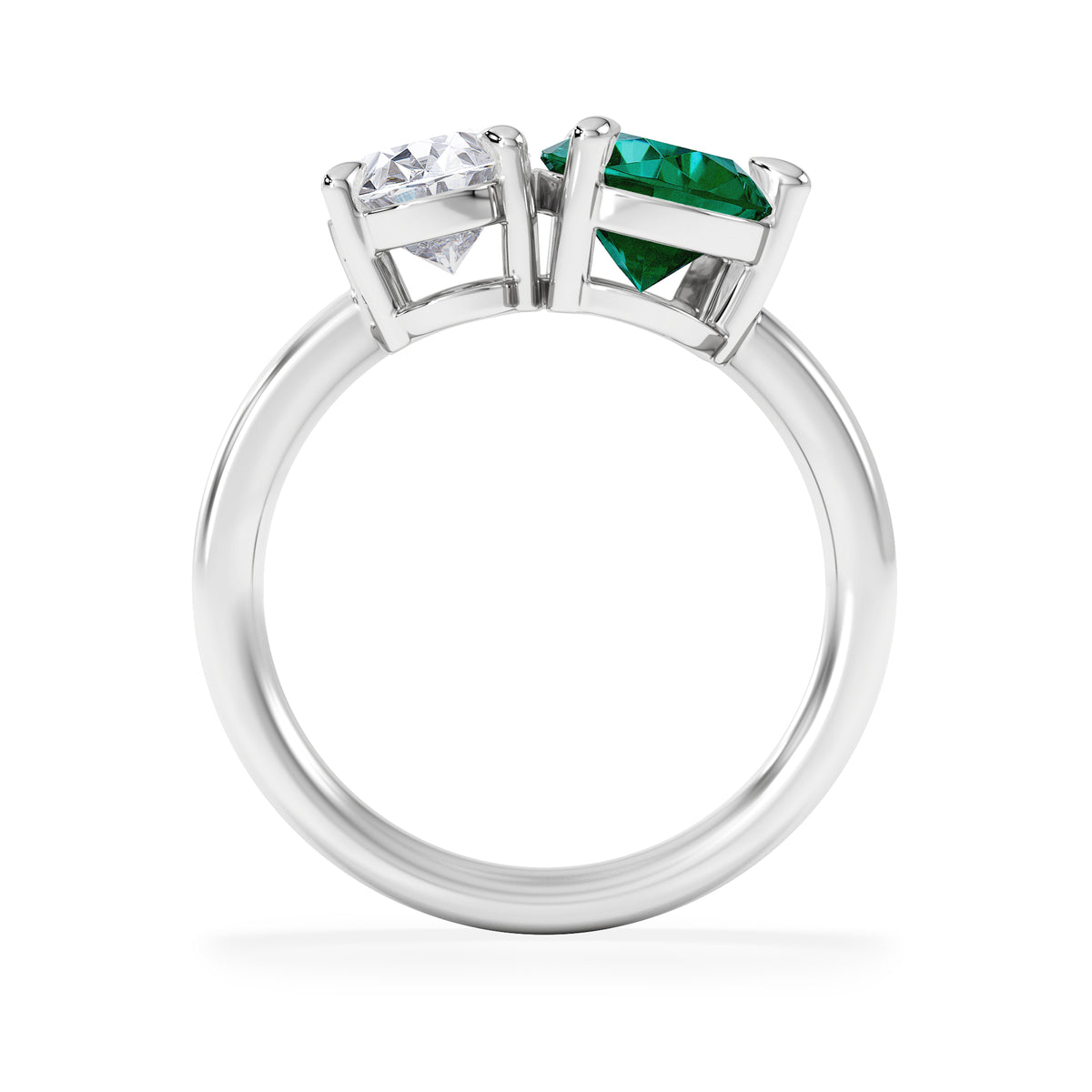Toi Et Moi 1.50ct Oval Lab Diamond and 2.00ct Pear Lab Emerald Engagement Ring in Platinum
