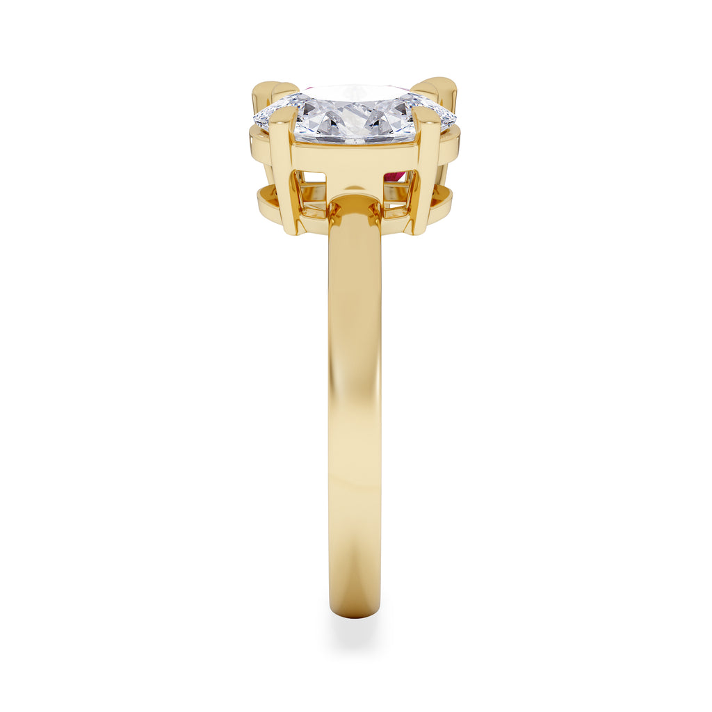 Toi Et Moi 1.50ct Oval Lab Diamond and 2.00ct Pear Lab Ruby Engagement Ring in 18K Yellow Gold
