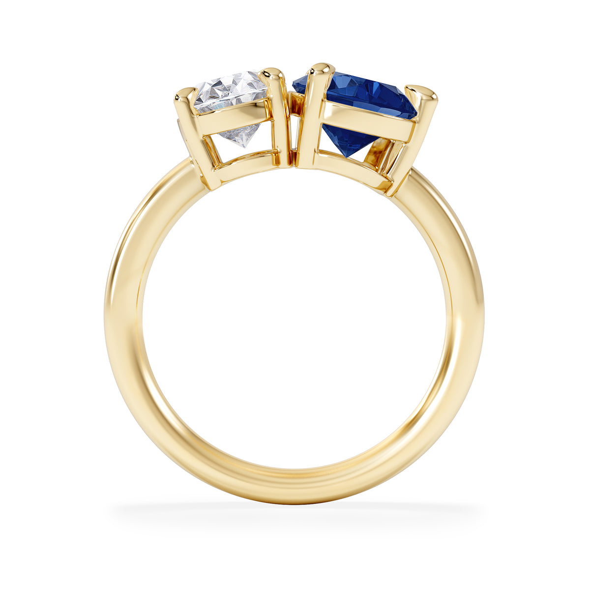 Toi Et Moi 1.50ct Oval Lab Diamond and 2.00ct Pear Lab Sapphire Engagement Ring in 18K Yellow Gold
