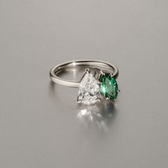 Toi Et Moi 1.50ct Pear Lab Diamond and 1.50ct Marquise Lab Emerald Engagement Ring in Platinum