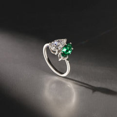 Toi Et Moi 1.50ct Pear Lab Diamond and 1.50ct Marquise Lab Emerald Engagement Ring in Platinum