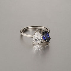 Toi Et Moi 1.50ct Pear Lab Diamond and 1.50ct Marquise Lab Sapphire Engagement Ring in Platinum