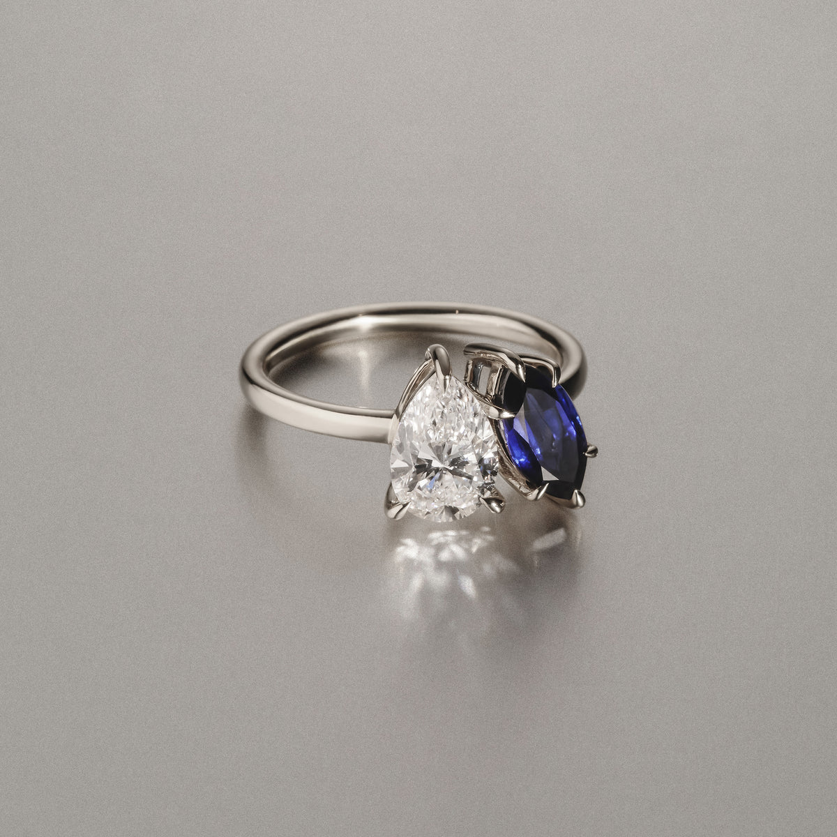 Toi Et Moi 1.50ct Pear Lab Diamond and 1.50ct Marquise Lab Sapphire Engagement Ring in Platinum