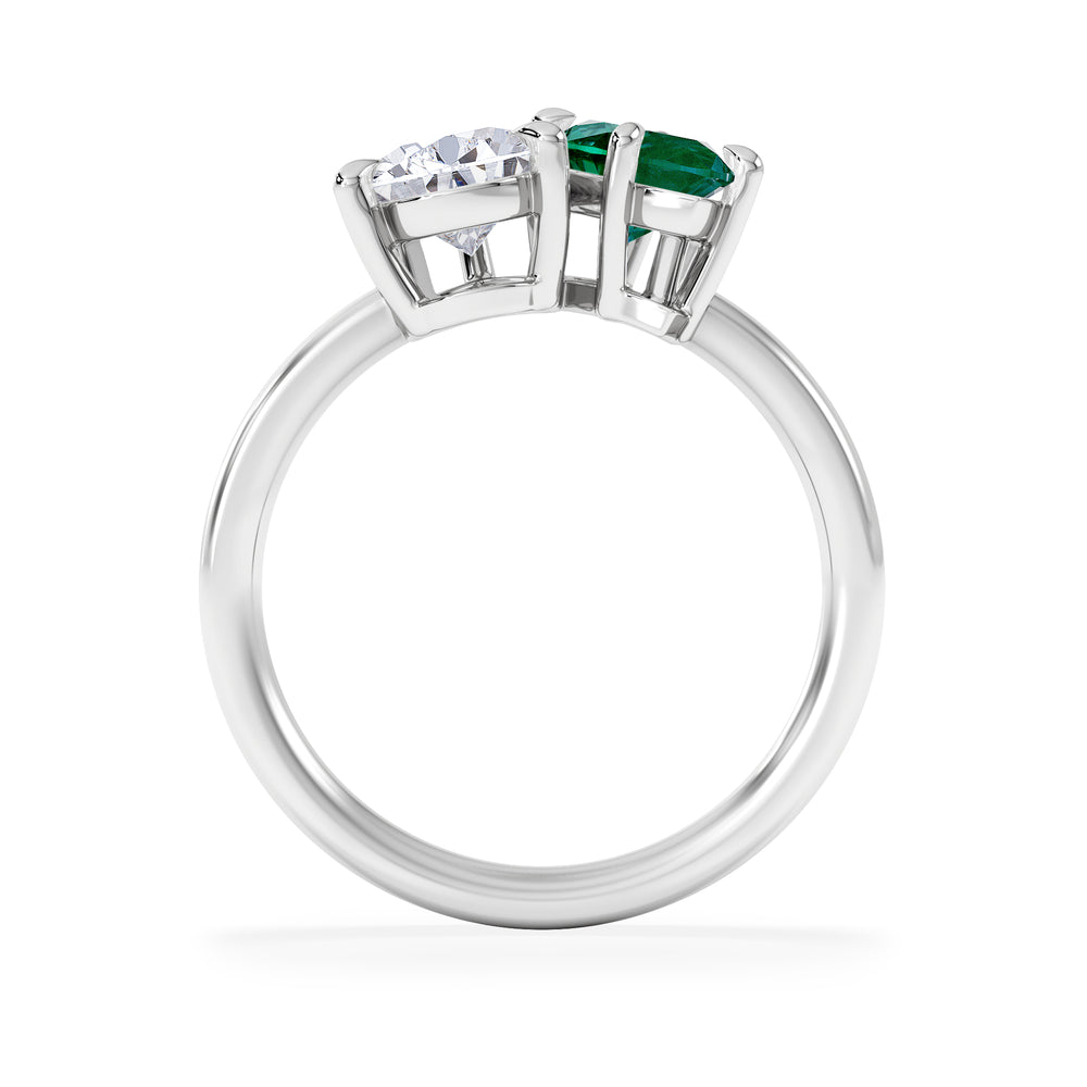Toi Et Moi 1.50ct Pear Lab Diamond and 1.50ct Marquise Lab Emerald Engagement Ring in Platinum