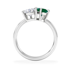Toi Et Moi 1.50ct Pear Lab Diamond and 1.50ct Marquise Lab Emerald Engagement Ring in Platinum