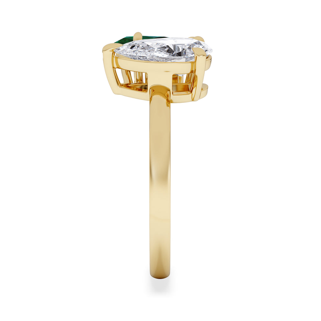 Toi Et Moi 1.50ct Pear Lab Diamond and 1.50ct Marquise Lab Emerald Engagement Ring in 18K Yellow Gold