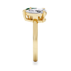 Toi Et Moi 1.50ct Pear Lab Diamond and 1.50ct Marquise Lab Emerald Engagement Ring in 18K Yellow Gold