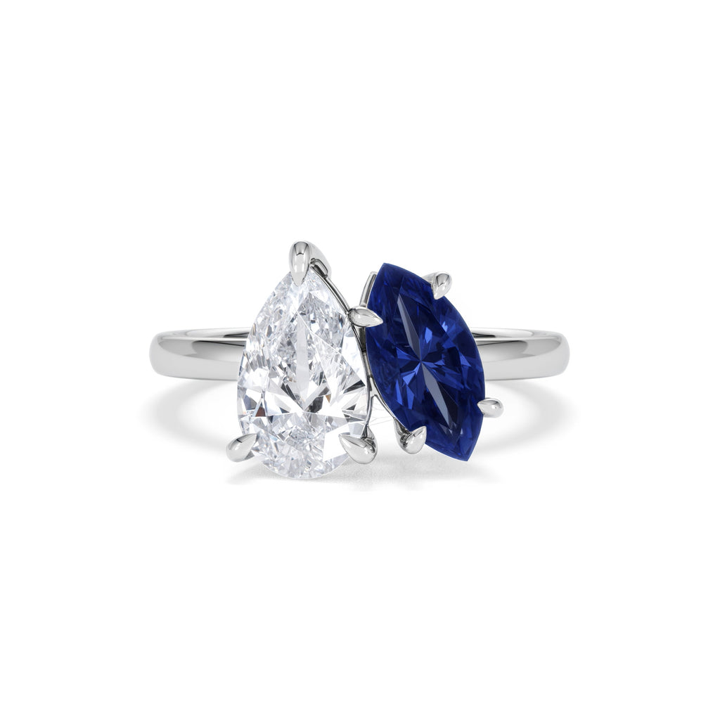 Toi Et Moi 1.50ct Pear Lab Diamond and 1.50ct Marquise Lab Sapphire Engagement Ring in Platinum