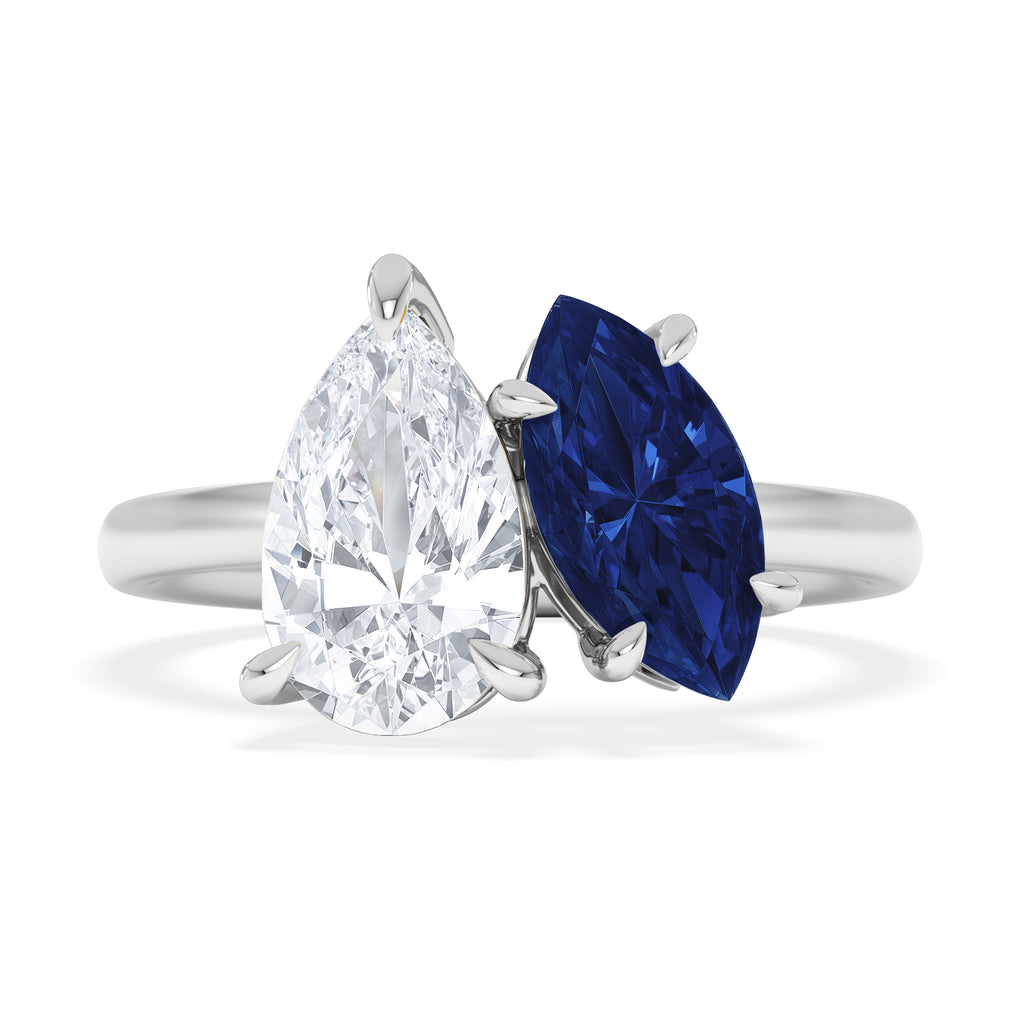 Toi Et Moi 1.50ct Pear Lab Diamond and 1.50ct Marquise Lab Sapphire Engagement Ring in Platinum