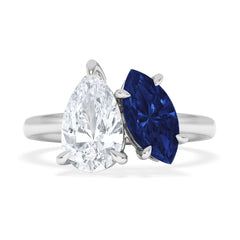 Toi Et Moi 1.50ct Pear Lab Diamond and 1.50ct Marquise Lab Sapphire Engagement Ring in Platinum