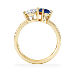 Toi Et Moi 1.50ct Pear Lab Diamond and 1.50ct Marquise Lab Sapphire Engagement Ring in 18K Yellow Gold