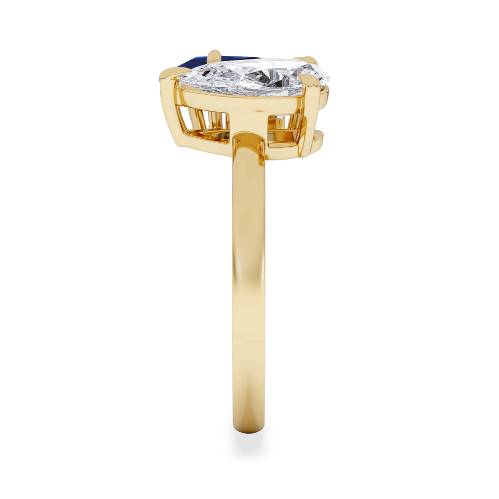 Toi Et Moi 1.50ct Pear Lab Diamond and 1.50ct Marquise Lab Sapphire Engagement Ring in 18K Yellow Gold