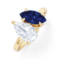 Toi Et Moi 1.50ct Pear Lab Diamond and 1.50ct Marquise Lab Sapphire Engagement Ring in 18K Yellow Gold