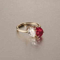 Toi Et Moi 1.50ct Pear Lab Diamond and 2.60ct Pear Lab Ruby Engagement Ring in 18K Yellow Gold