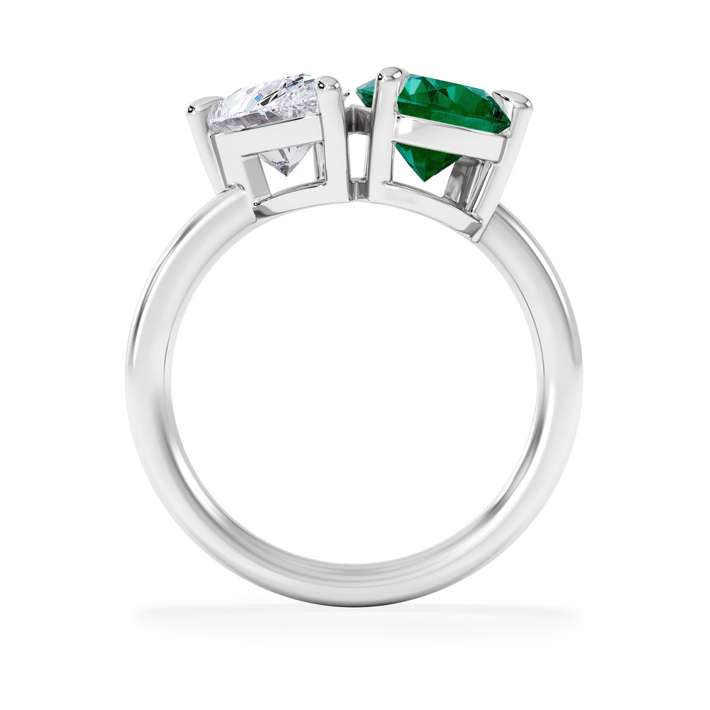 Toi Et Moi 1.50ct Pear Lab Diamond and 2.60ct Pear Lab Emerald Engagement Ring in Platinum