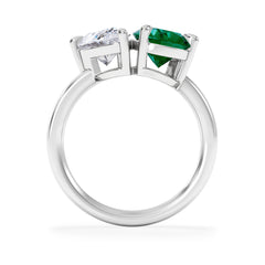 Toi Et Moi 1.50ct Pear Lab Diamond and 2.60ct Pear Lab Emerald Engagement Ring in Platinum