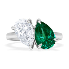 Toi Et Moi 1.50ct Pear Lab Diamond and 2.60ct Pear Lab Emerald Engagement Ring in Platinum