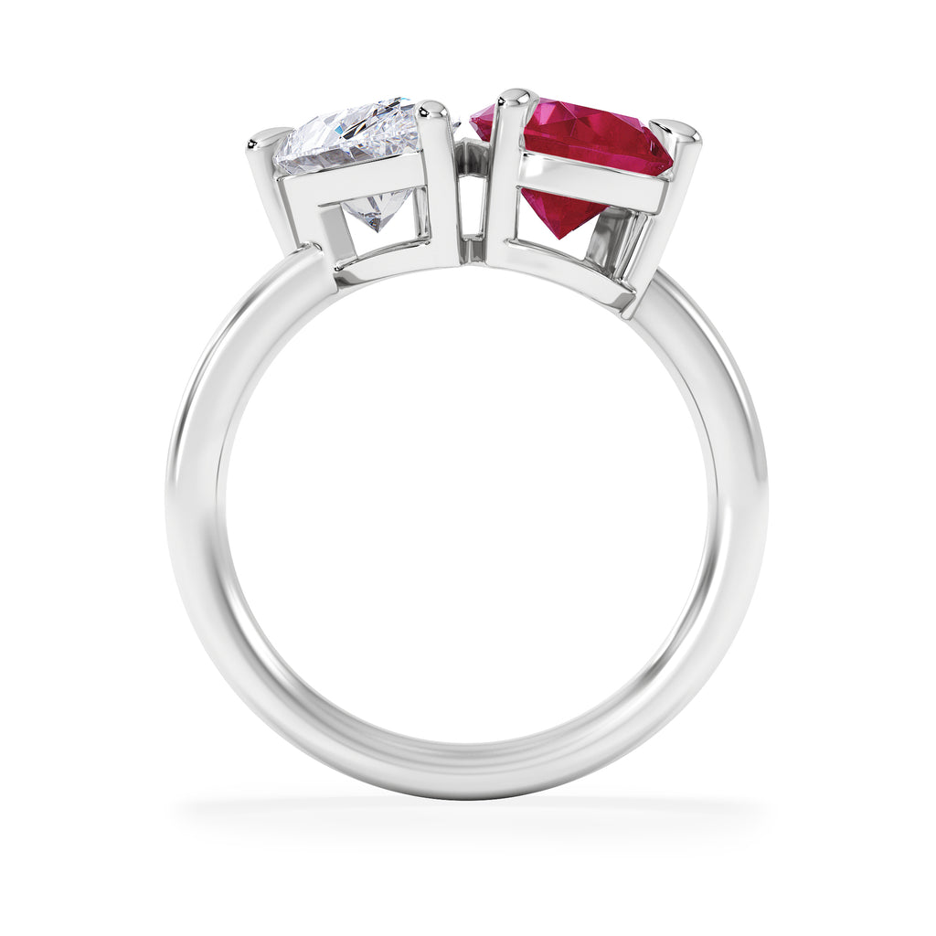 Toi Et Moi 1.50ct Pear Lab Diamond and 2.60ct Pear Lab Ruby Engagement Ring in Platinum
