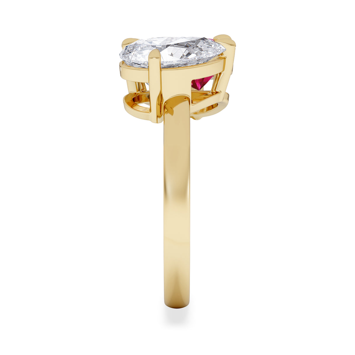 Toi Et Moi 1.50ct Pear Lab Diamond and 2.60ct Pear Lab Ruby Engagement Ring in 18K Yellow Gold