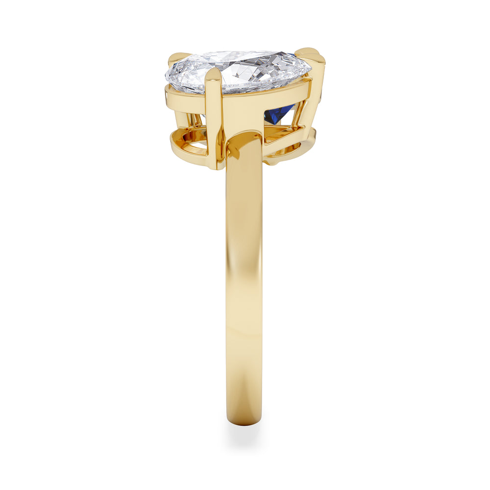 Toi Et Moi 1.50ct Pear Lab Diamond and 2.60ct Pear Lab Sapphire Engagement Ring in 18K Yellow Gold