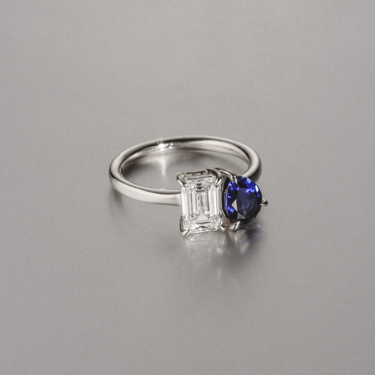 Toi Et Moi 1.50ct Emerald Cut Lab Diamond and 1.50ct Pear Lab Sapphire Engagement Ring in Platinum