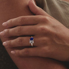Toi Et Moi 1.50ct Emerald Cut Lab Diamond and 1.50ct Pear Lab Sapphire Engagement Ring in Platinum