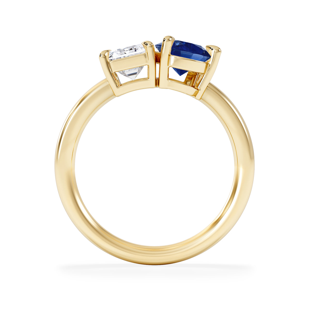 Toi Et Moi 1.50ct Emerald Cut Lab Diamond and 1.50ct Pear Lab Sapphire Engagement Ring in 18K Yellow Gold