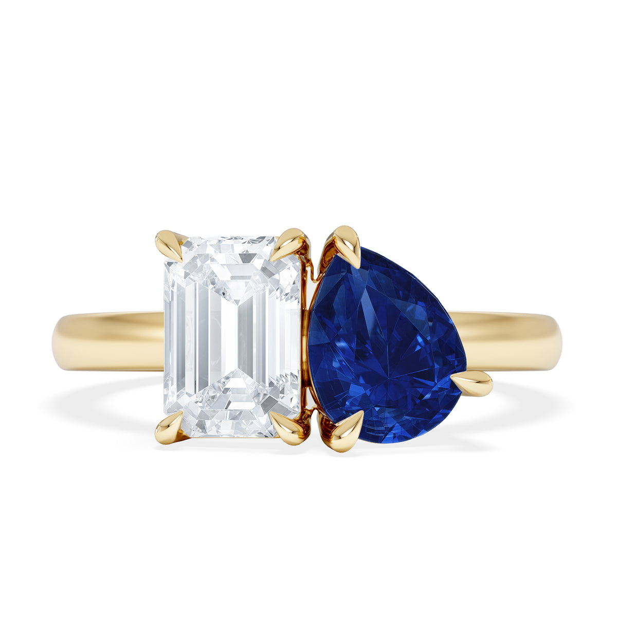 Toi Et Moi 1.50ct Emerald Cut Lab Diamond and 1.50ct Pear Lab Sapphire Engagement Ring in 18K Yellow Gold