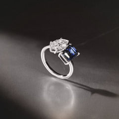 Toi Et Moi 1.50ct Marquise Lab Diamond and 3.30ct Emerald Cut Lab Sapphire Engagement Ring in Platinum