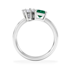 Toi Et Moi 1.50ct Marquise Lab Diamond and 3.30ct Emerald Cut Lab Emerald Engagement Ring in Platinum