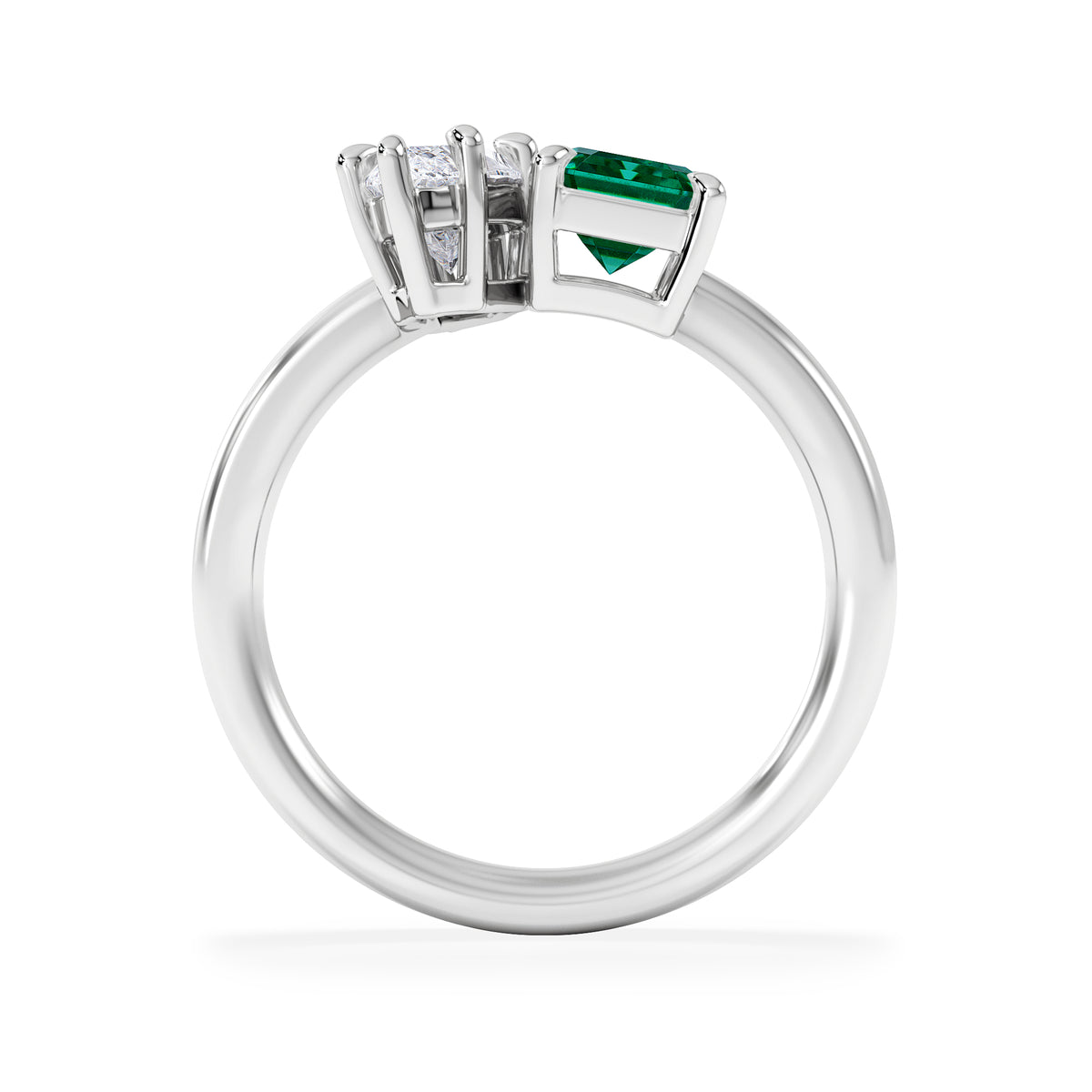 Toi Et Moi 1.50ct Marquise Lab Diamond and 3.30ct Emerald Cut Lab Emerald Engagement Ring in Platinum