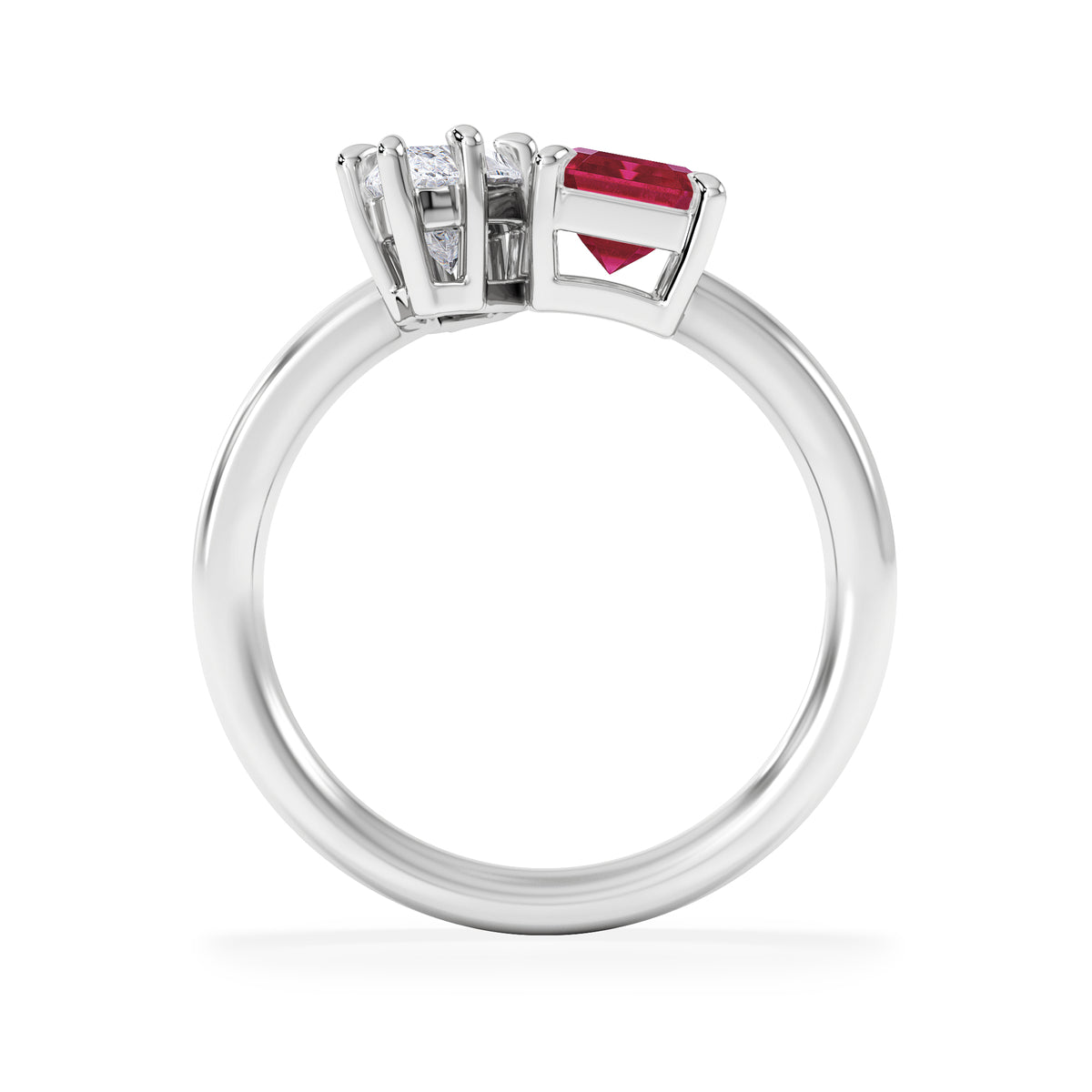 Toi Et Moi 1.50ct Marquise Lab Diamond and 3.30ct Emerald Cut Lab Ruby Engagement Ring in Platinum