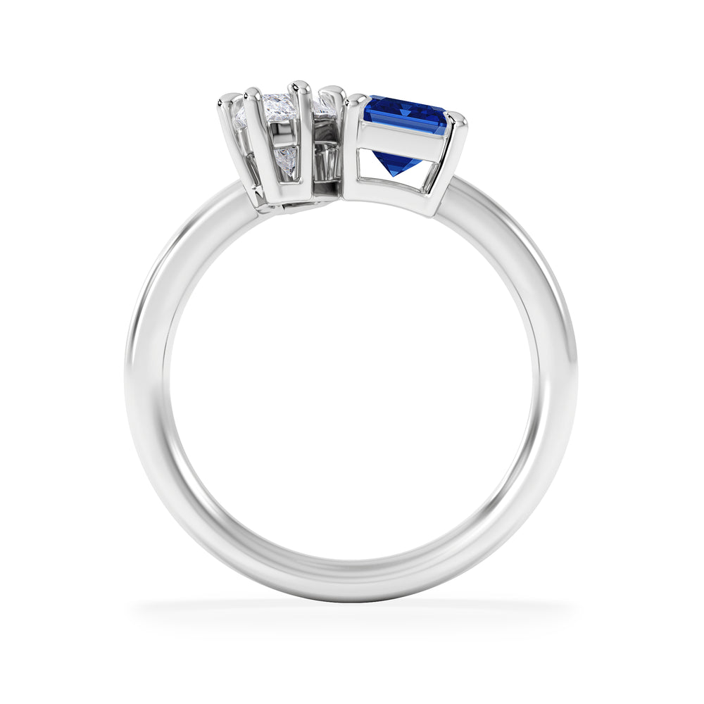 Toi Et Moi 1.50ct Marquise Lab Diamond and 3.30ct Emerald Cut Lab Sapphire Engagement Ring in Platinum