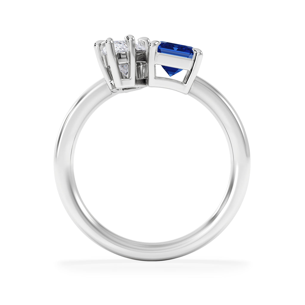 Toi Et Moi 1.50ct Marquise Lab Diamond and 3.30ct Emerald Cut Lab Sapphire Engagement Ring in Platinum