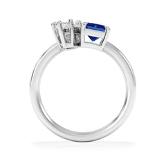 Toi Et Moi 1.50ct Marquise Lab Diamond and 3.30ct Emerald Cut Lab Sapphire Engagement Ring in Platinum