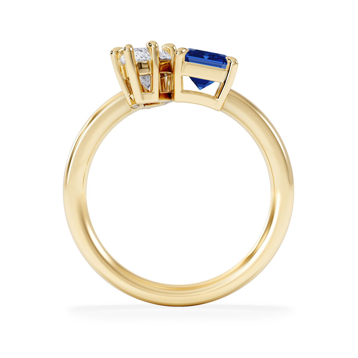Toi Et Moi 1.50ct Marquise Lab Diamond and 3.30ct Emerald Cut Lab Sapphire Engagement Ring in 18K Yellow Gold