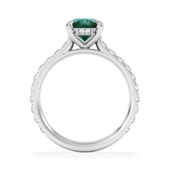 Amora Gem 2.00ct Oval Cut Lab Emerald Hidden Halo Engagement Ring with Side Stones in 18K White Gold