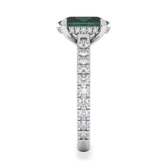 Amora Gem 2.00ct Oval Cut Lab Emerald Hidden Halo Engagement Ring with Side Stones in 18K White Gold
