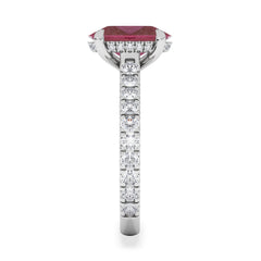 Amora Gem 2.00ct Oval Cut Lab Ruby Hidden Halo Engagement Ring with Side Stones in 18K White Gold