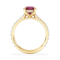 Amora Gem 2.00ct Oval Cut Lab Ruby Hidden Halo Engagement with Side Stones Ring in 18K Yellow Gold
