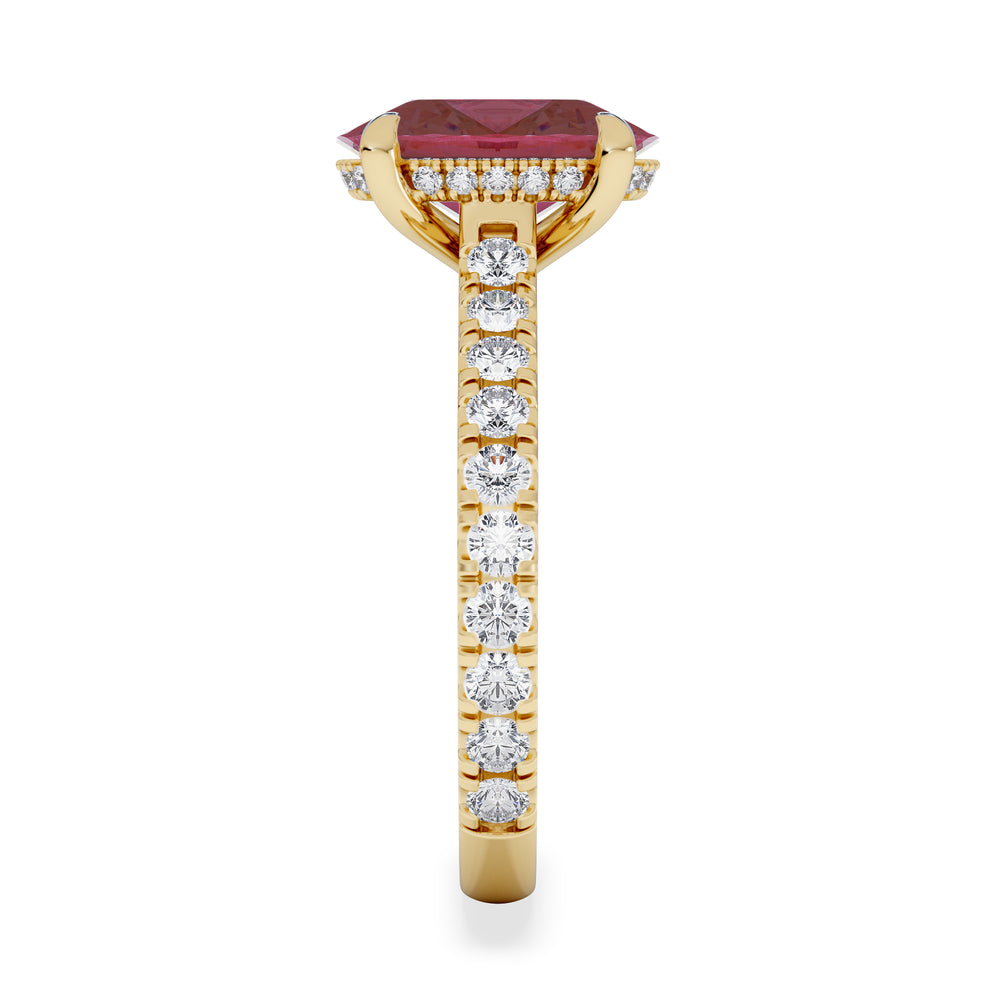 Amora Gem 2.00ct Oval Cut Lab Ruby Hidden Halo Engagement with Side Stones Ring in 18K Yellow Gold